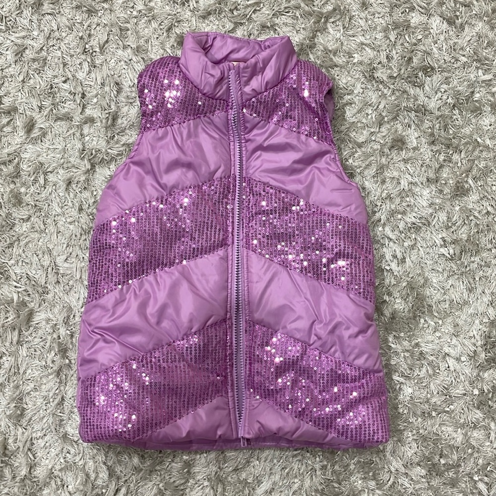 Girls Purple Puffer Sequin Vest - Size 7 - 8 Medium